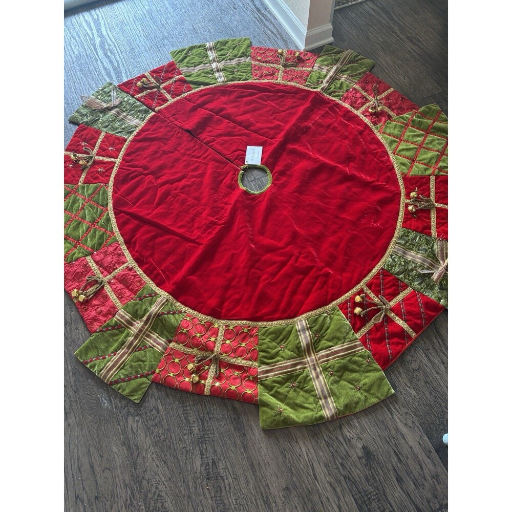 Frontgate Holiday Collection Christmas Tree Skirt Luxury Beads Gifts Bells  6'